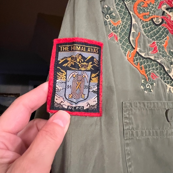RARE Men's Polo Ralph Lauren Rare Embroidered Dragon Army Green Shirt Size LARGE - Picture 4 of 6